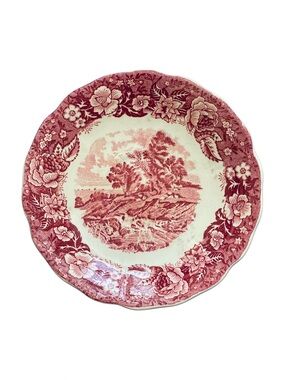 Palissy Pottery “The Source of the Thames” Red Transferware Saucer